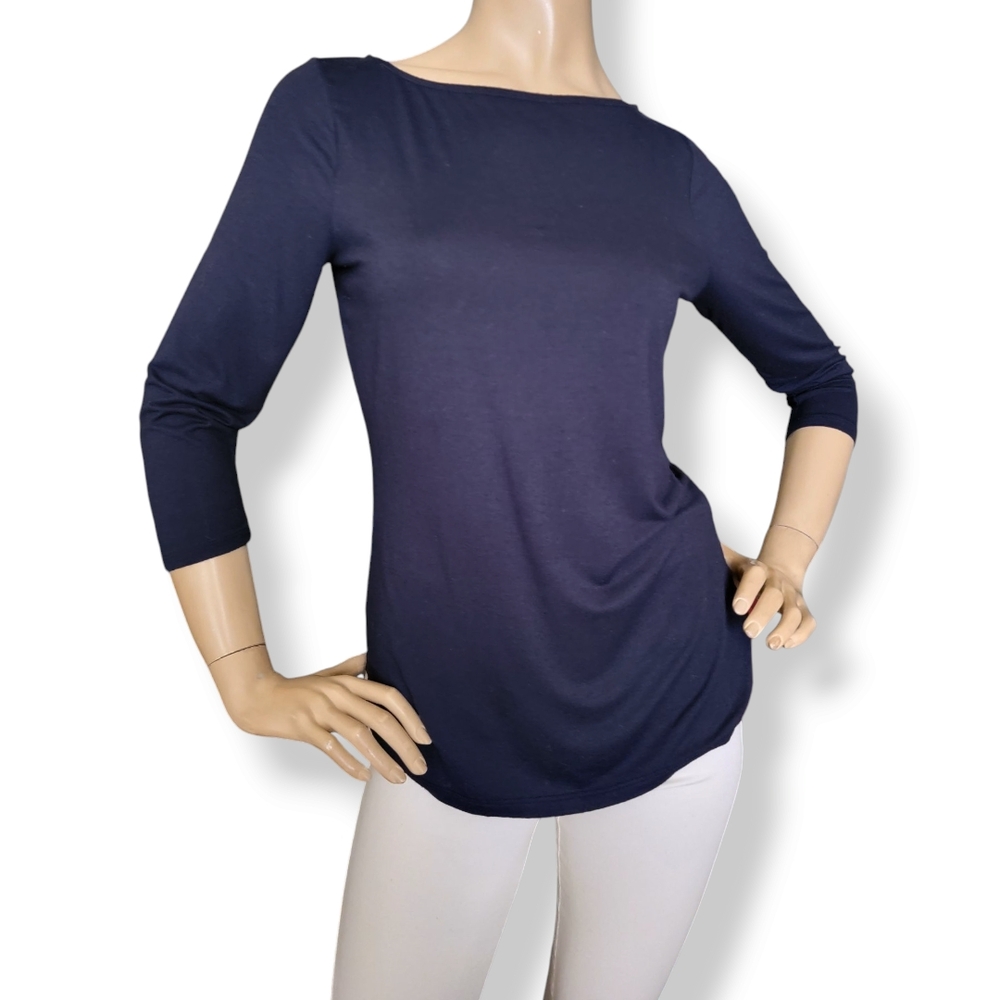 The Limited Navy Blue Shoulder Button Detail 3/4 Sleeve Blouse Size Medium